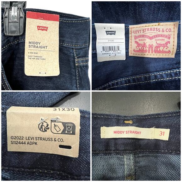 Levi's Jeans Women's 31x30 NWT Middy Straight Dark Wash Denim Casual Mid Rise - Picture 4 of 8